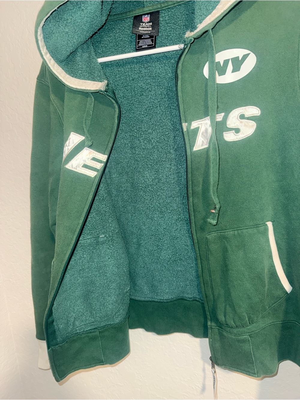 Reebok NFL NY Jets Hoodie Zip Up Green Women’s Medium Fleece Lined - Picture 3 of 8